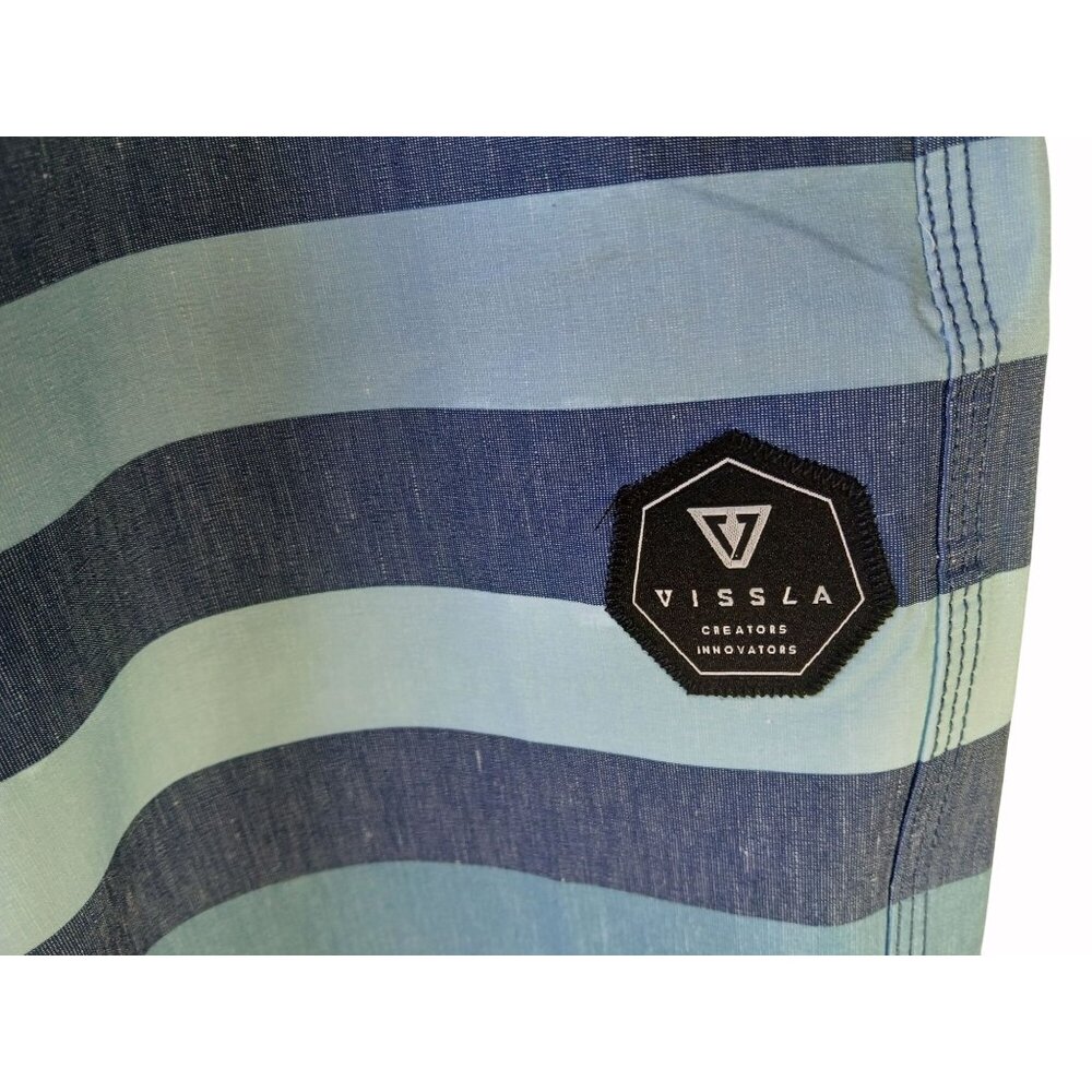 Vissla Mens Upcycled Boardshorts Size 32 Parallels Stripes Poly Hemp Swim Shorts - Picture 4 of 14